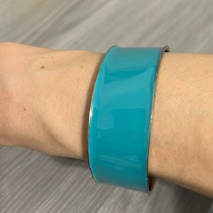 Vintage Teal Enamel and Gold Bangle Bracelet